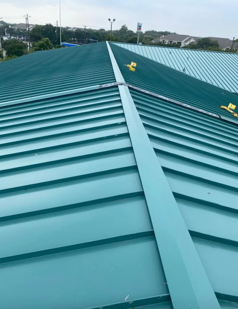 Green commercial metal roof ridge and valley for Metal Roof Repair in Chino Hills
